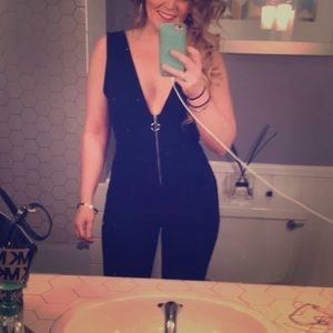 Plunging V neck jumpsuit